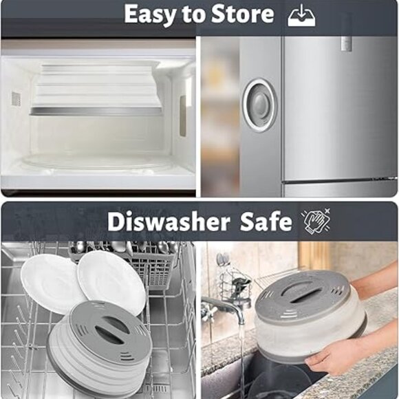 Collapsible Magnetic Microwave Cover 11–12 Inch with Handle, Grey Splatter Guard - Picture 7 of 11